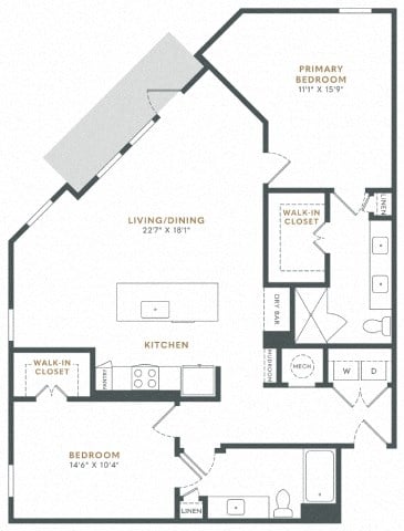 Floor plan for 2 beds, 2 baths, 1366 sqft